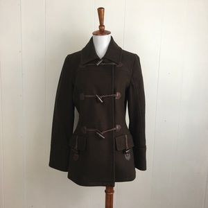 Halogen Wool Leather Toggle Front Coat